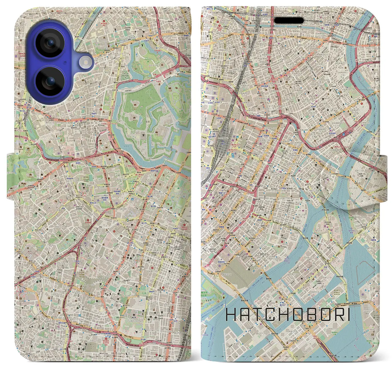 【八丁堀(東京都)】地図柄iPhoneケース(手帳タイプ)ナチュラル・iPhone 16 Pro Max 用