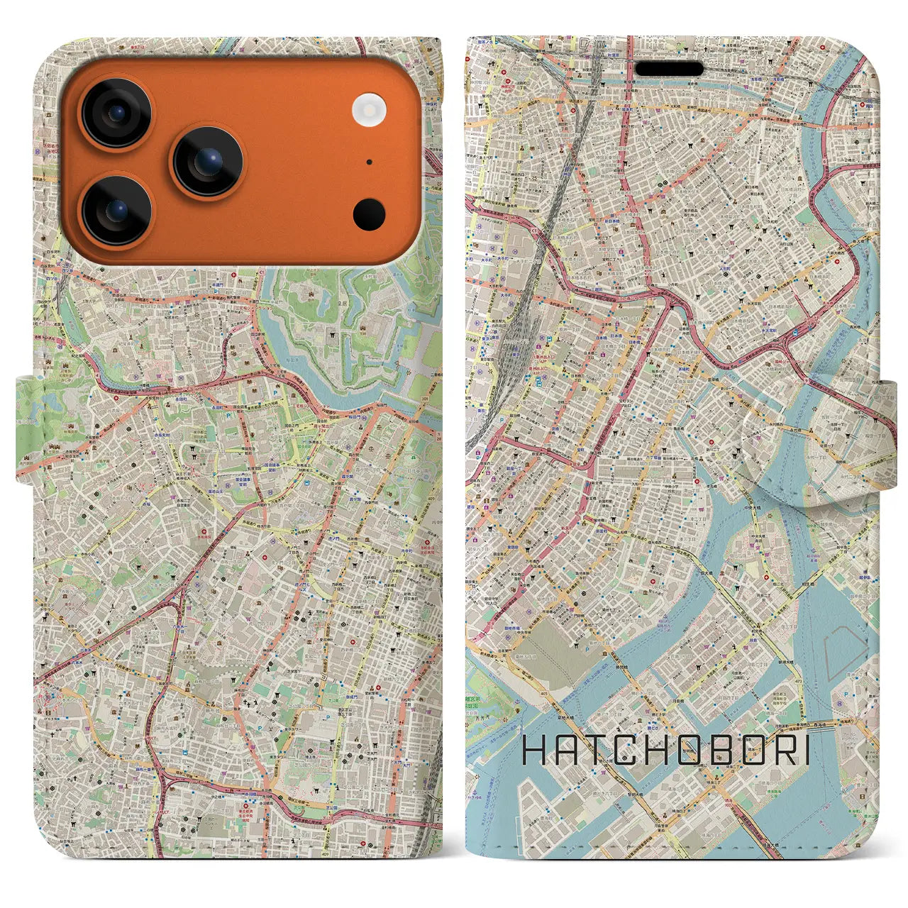【八丁堀(東京都)】地図柄iPhoneケース(手帳タイプ)モノトーン・iPhone 17 Pro Max 用