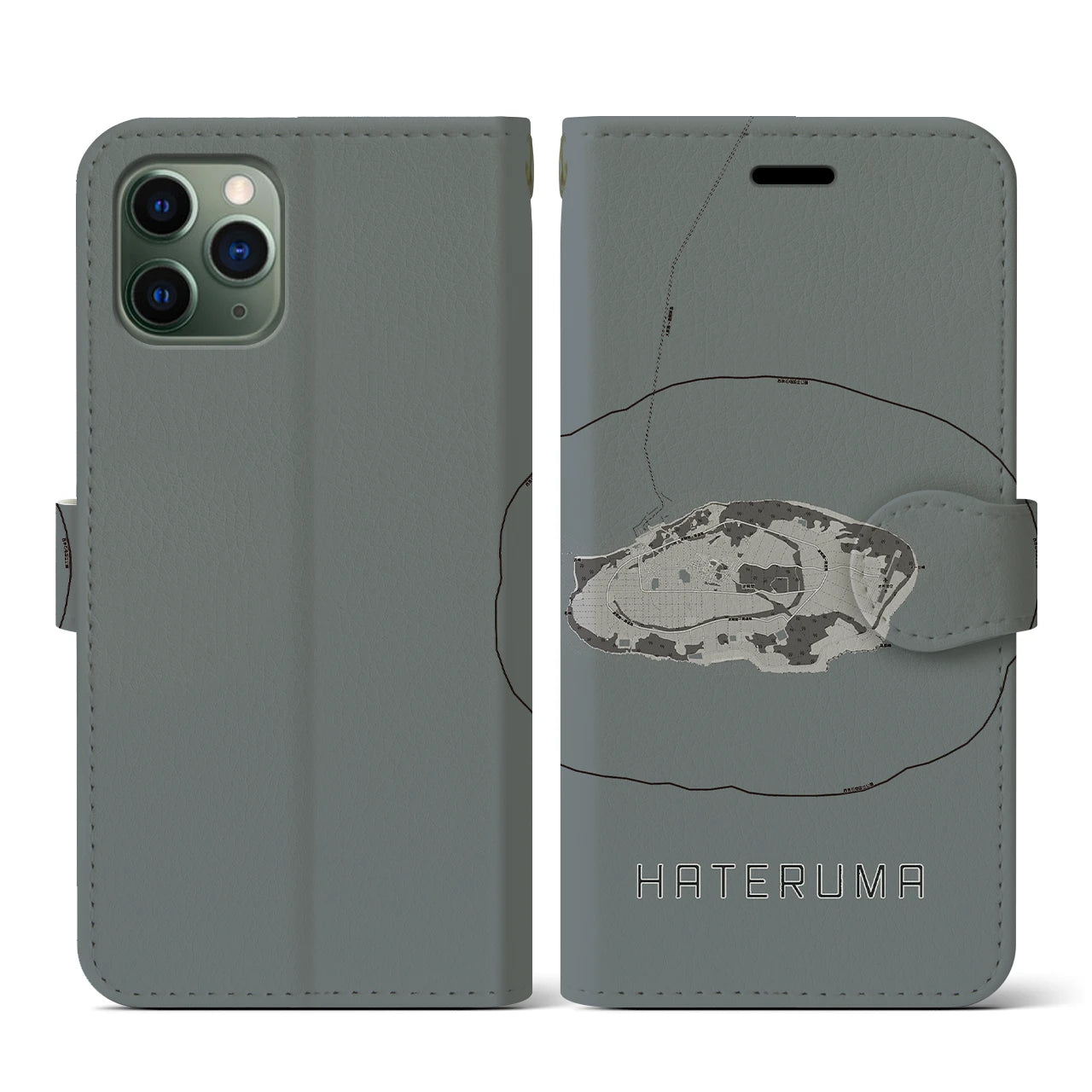 【波照間(沖縄県)】地図柄iPhoneケース(手帳タイプ)モノトーン・iPhone 11 Pro 用