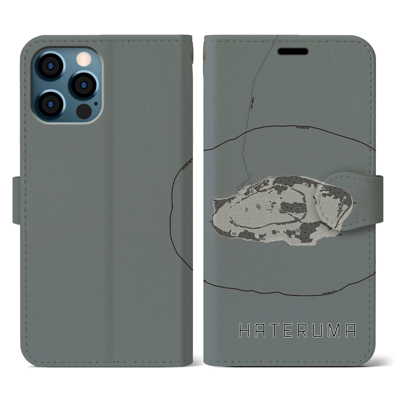 【波照間(沖縄県)】地図柄iPhoneケース(手帳タイプ)モノトーン・iPhone 12 / 12 Pro 用