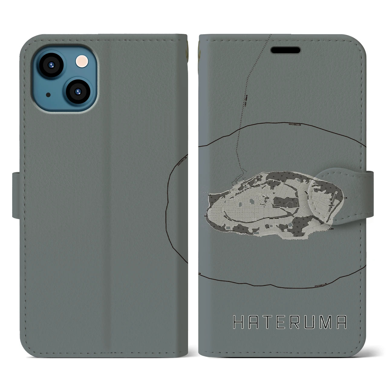 【波照間(沖縄県)】地図柄iPhoneケース(手帳タイプ)モノトーン・iPhone 13 用