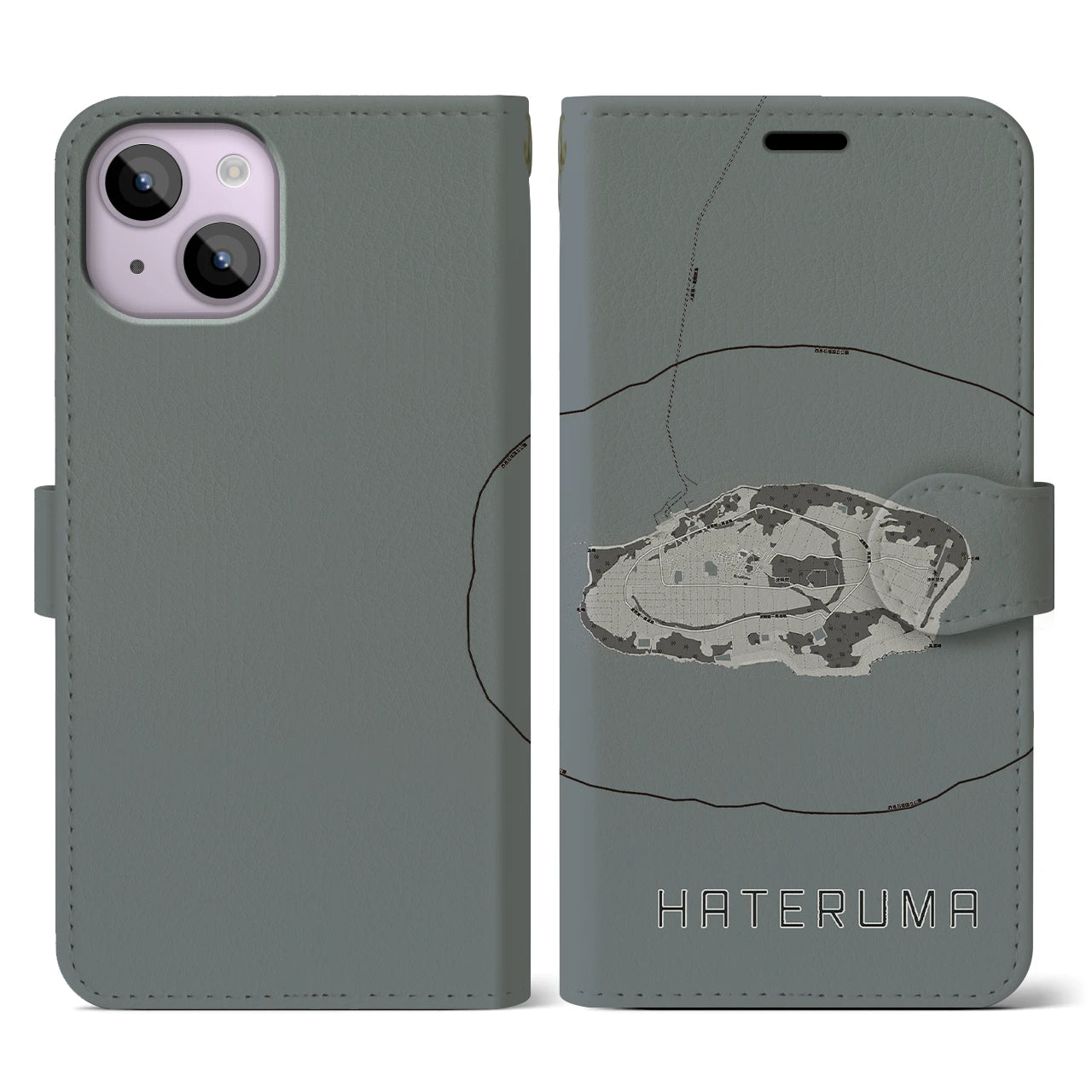 【波照間(沖縄県)】地図柄iPhoneケース(手帳タイプ)モノトーン・iPhone 14 用