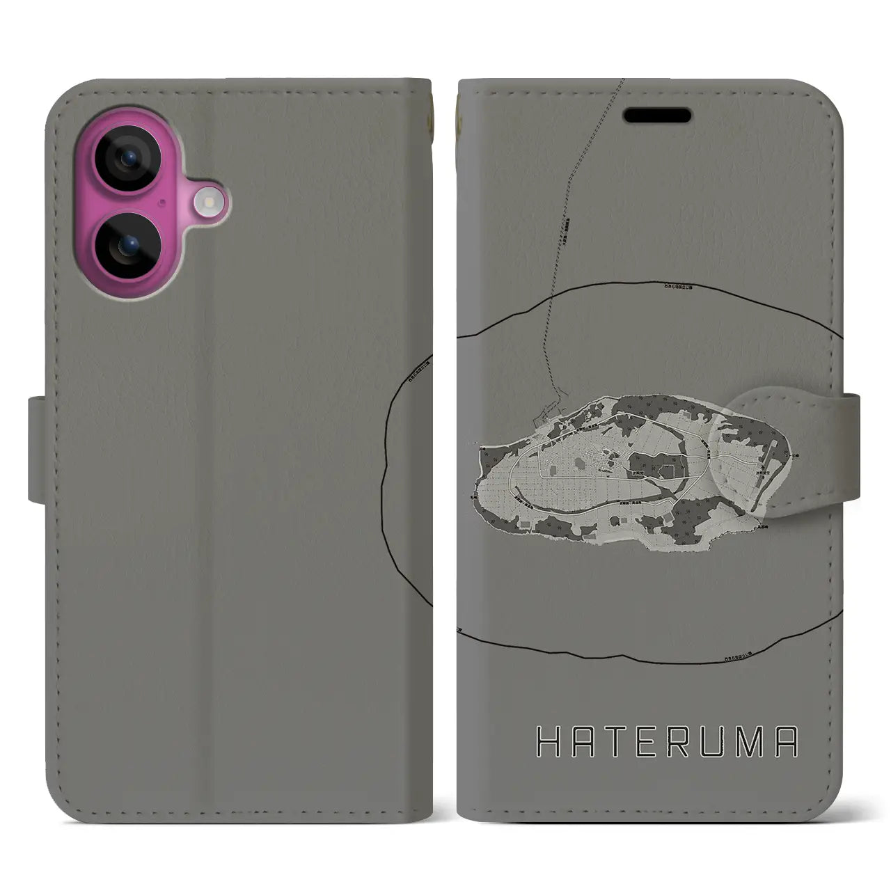 【波照間(沖縄県)】地図柄iPhoneケース(手帳タイプ)モノトーン・iPhone 16 Pro 用