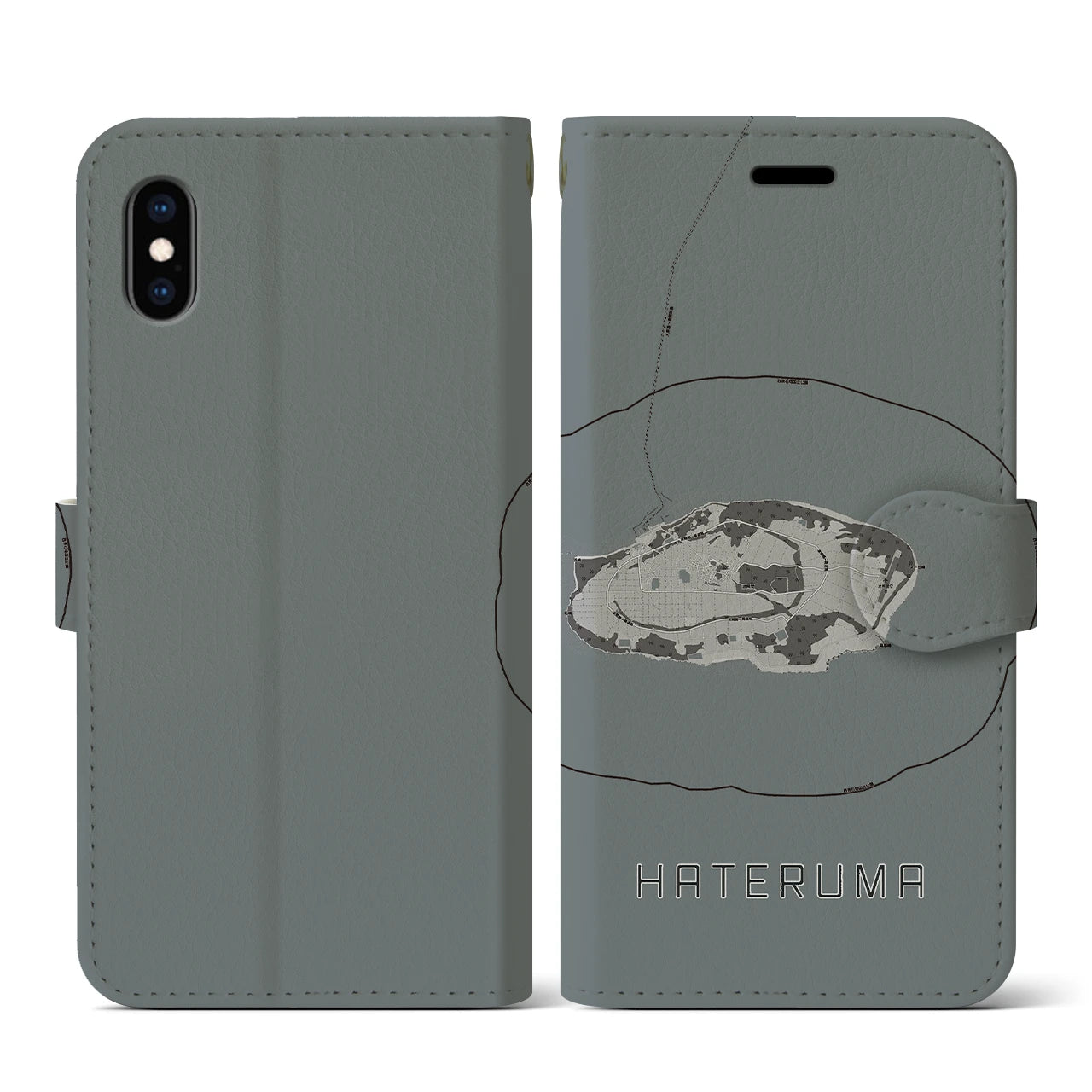 【波照間(沖縄県)】地図柄iPhoneケース(手帳タイプ)モノトーン・iPhone XS / X 用