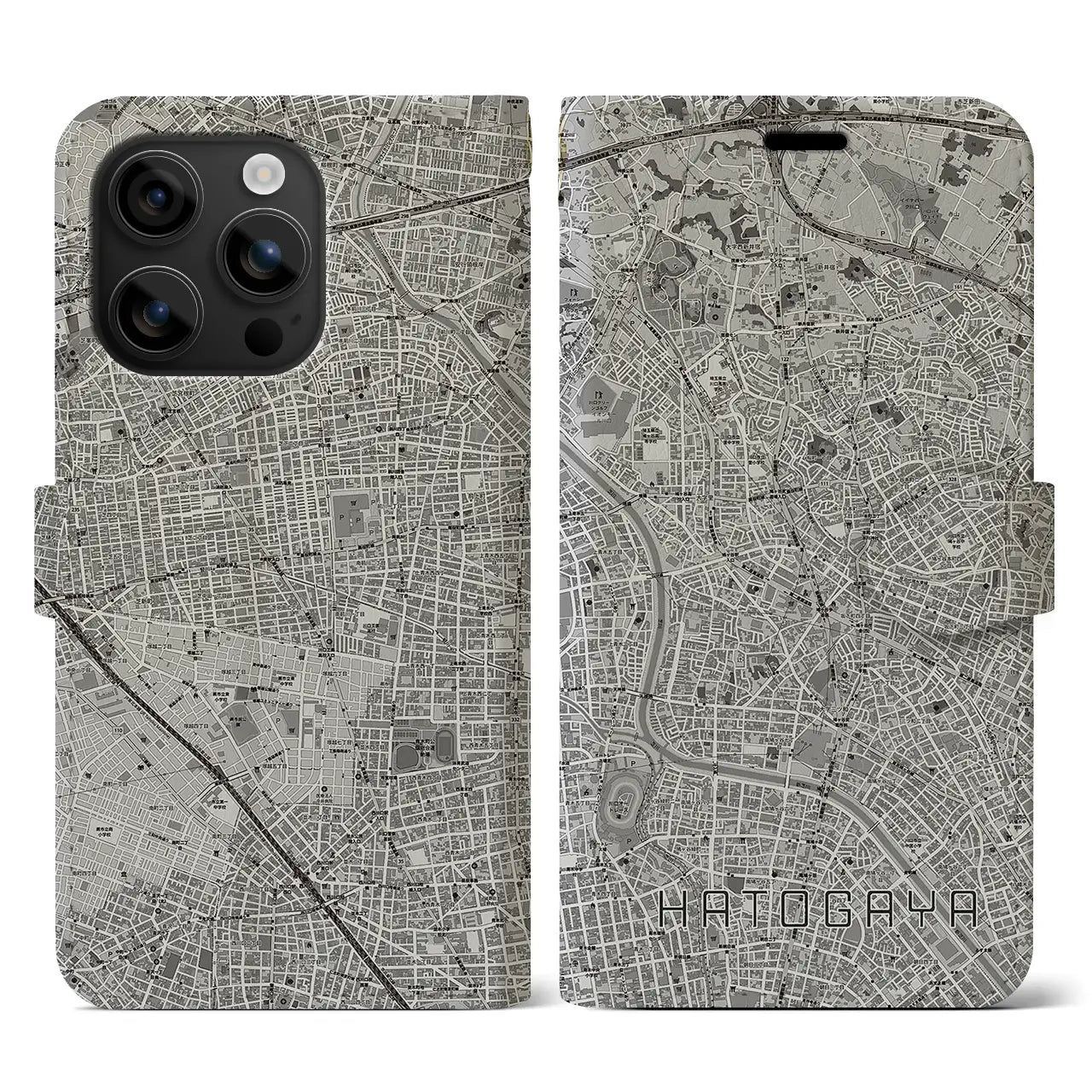 【鳩ヶ谷(埼玉県)】地図柄iPhoneケース(手帳タイプ)モノトーン・iPhone 16 用