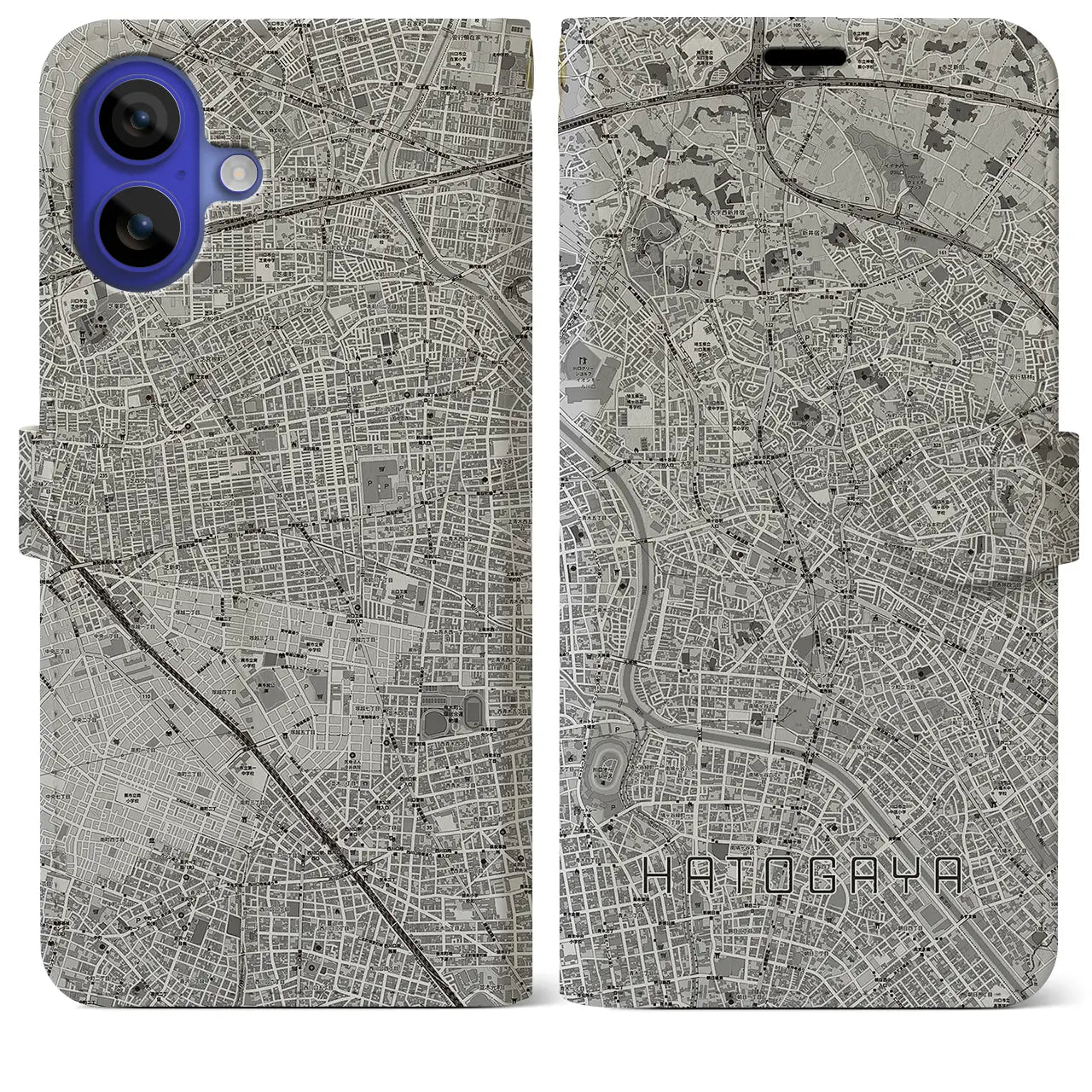 【鳩ヶ谷(埼玉県)】地図柄iPhoneケース(手帳タイプ)モノトーン・iPhone 16 Pro Max 用