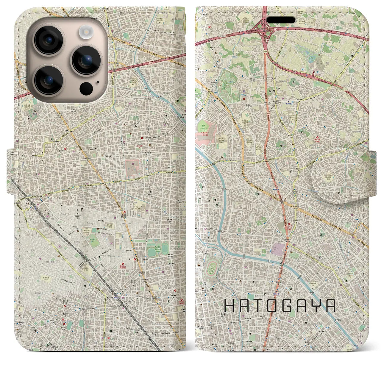 【鳩ヶ谷(埼玉県)】地図柄iPhoneケース(手帳タイプ)ナチュラル・iPhone 16 Plus 用