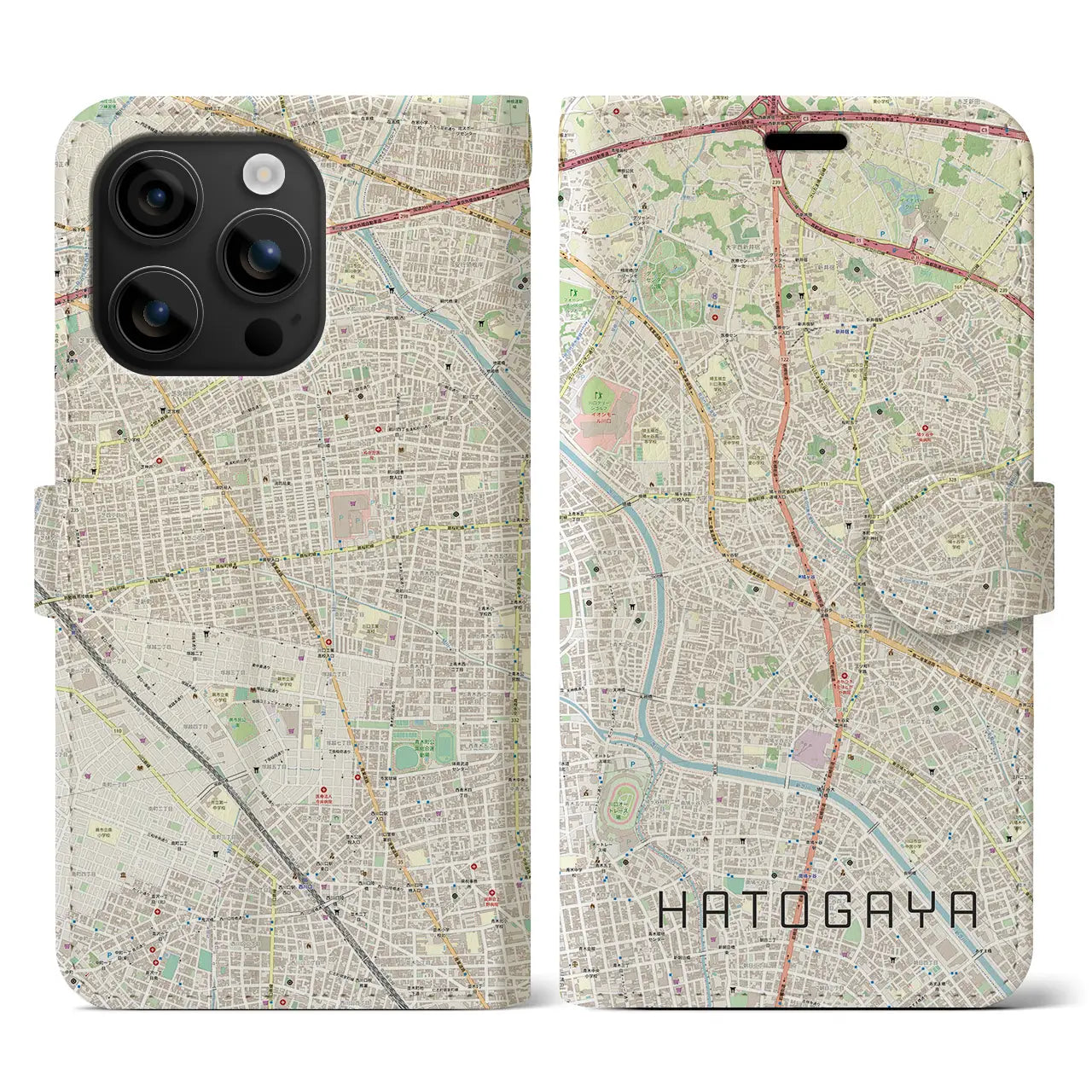 【鳩ヶ谷(埼玉県)】地図柄iPhoneケース(手帳タイプ)ナチュラル・iPhone 16 用