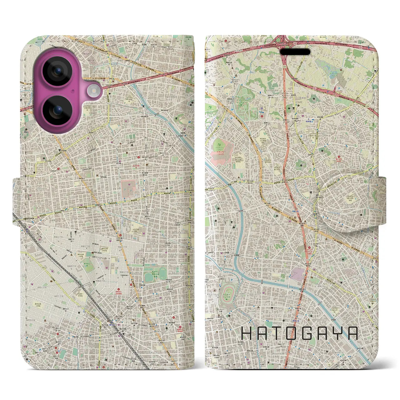 【鳩ヶ谷(埼玉県)】地図柄iPhoneケース(手帳タイプ)ナチュラル・iPhone 16 Pro 用