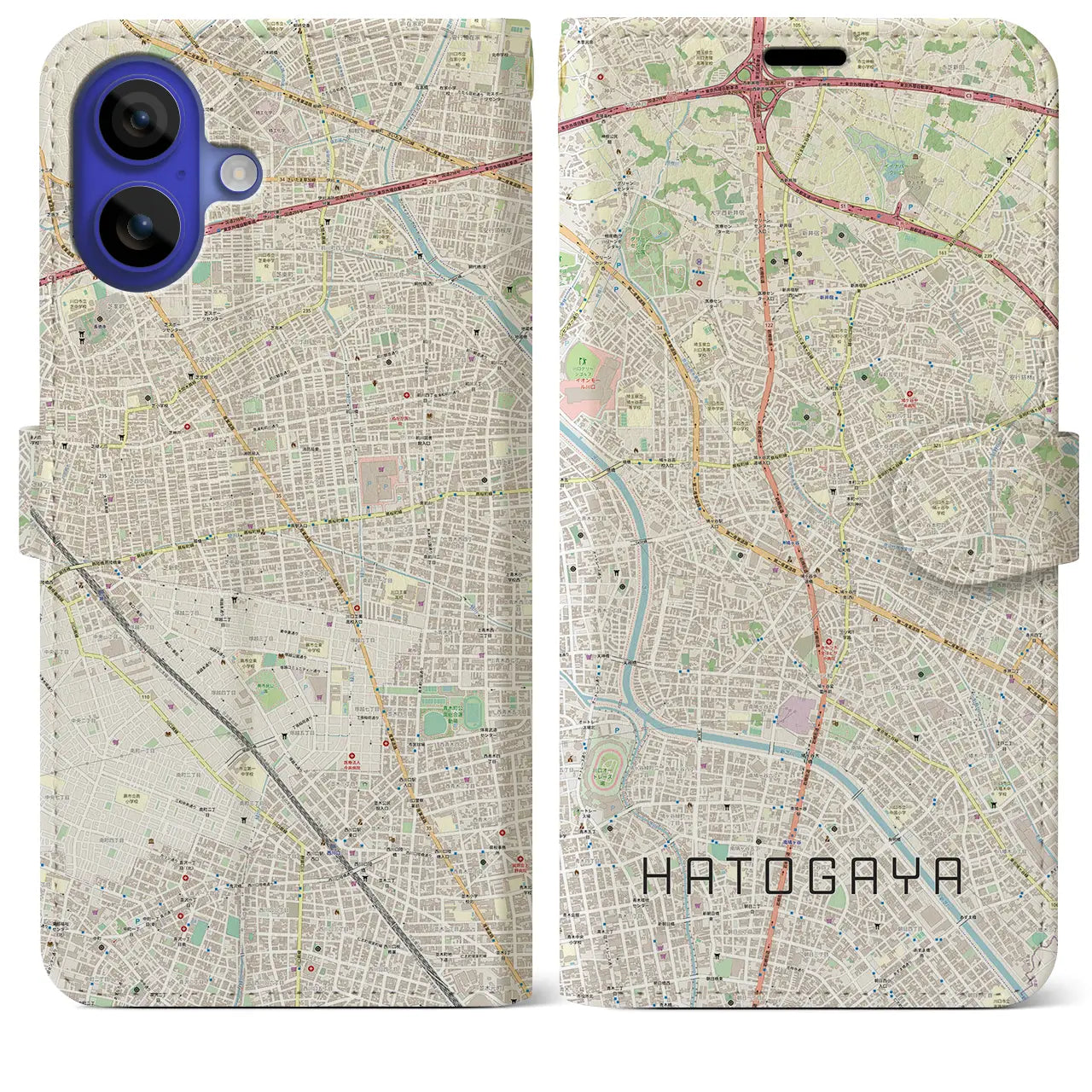 【鳩ヶ谷(埼玉県)】地図柄iPhoneケース(手帳タイプ)ナチュラル・iPhone 16 Pro Max 用