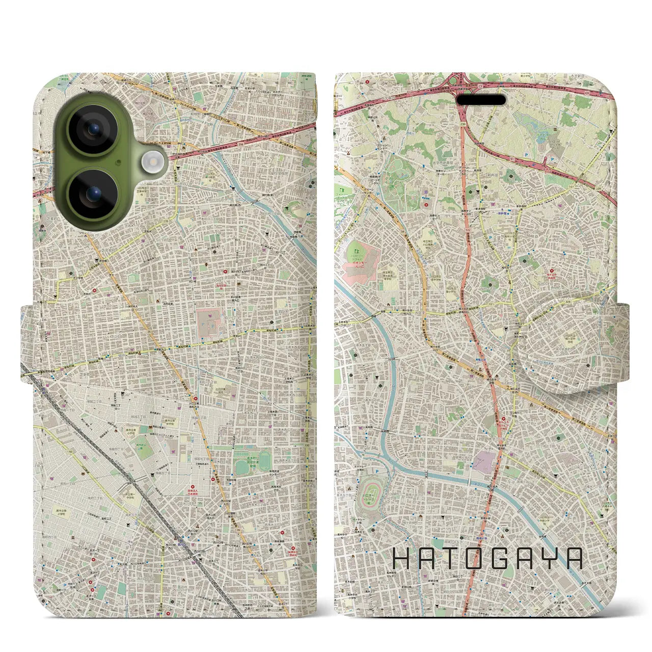 【鳩ヶ谷(埼玉県)】地図柄iPhoneケース(手帳タイプ)ナチュラル・iPhone 17 Pro Max 用