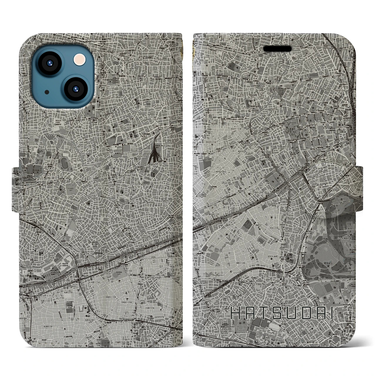 【初台(東京都)】地図柄iPhoneケース(手帳タイプ)