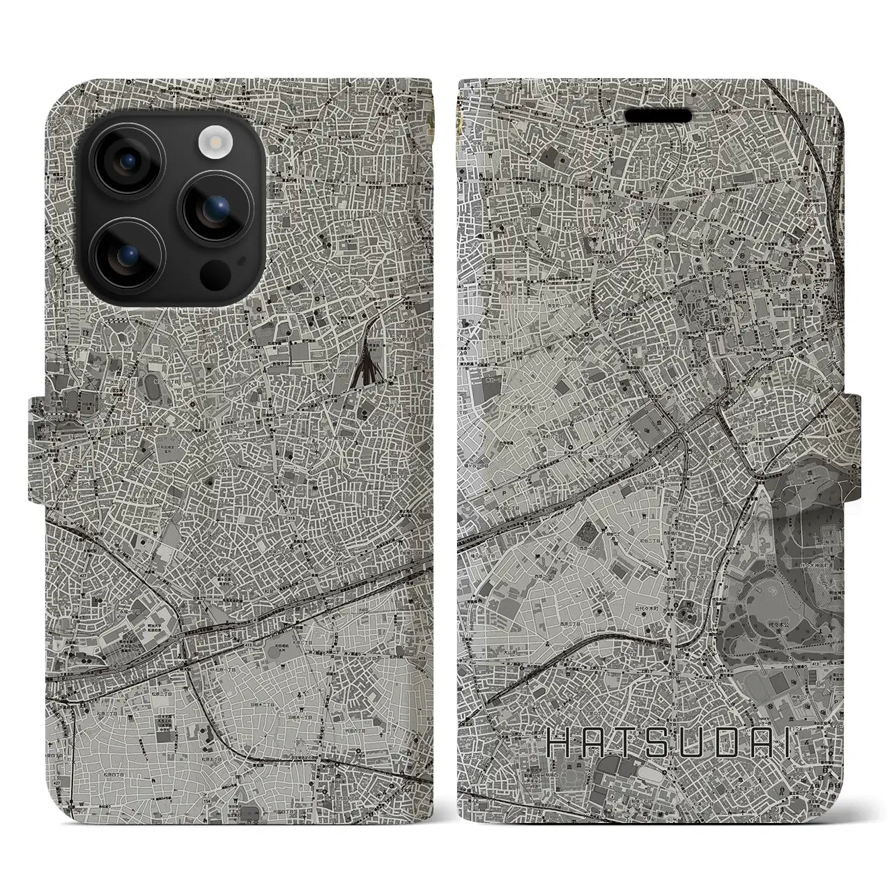 【初台(東京都)】地図柄iPhoneケース(手帳タイプ)モノトーン・iPhone 16 用