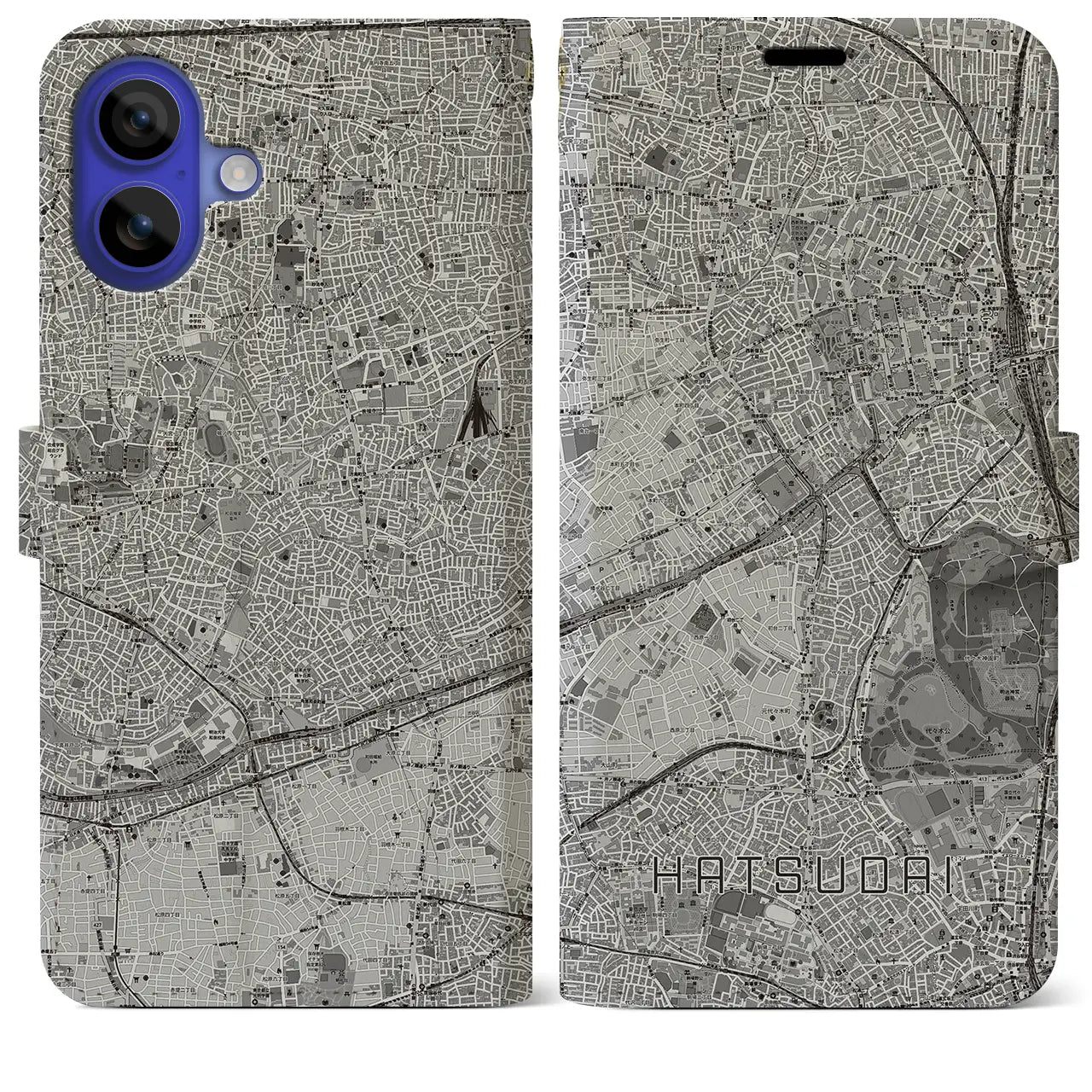 【初台(東京都)】地図柄iPhoneケース(手帳タイプ)モノトーン・iPhone 16 Pro Max 用