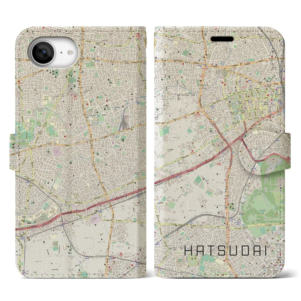 【初台(東京都)】地図柄iPhoneケース(手帳タイプ)