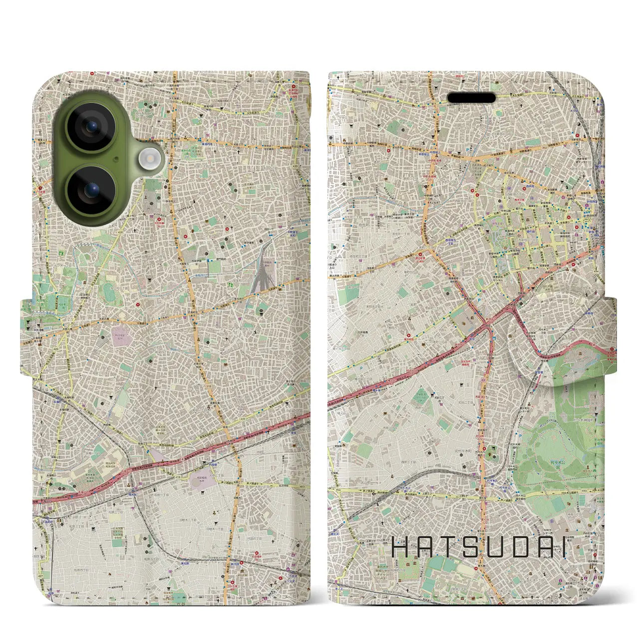 【初台(東京都)】地図柄iPhoneケース(手帳タイプ)ナチュラル・iPhone 17 Pro Max 用