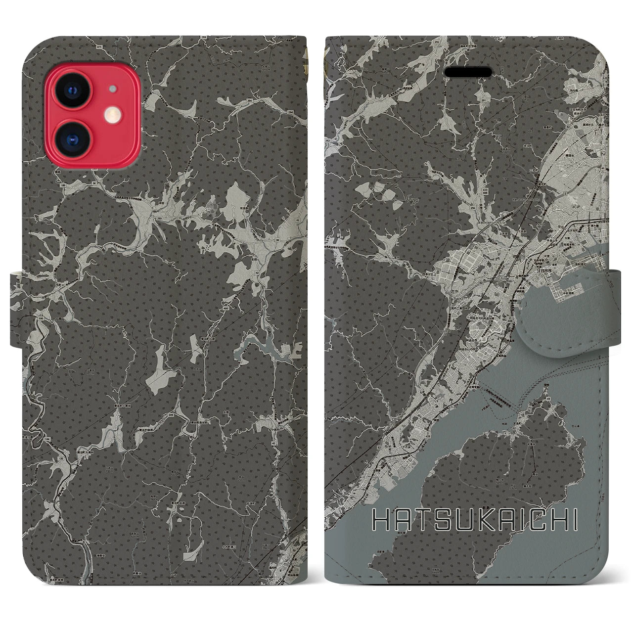 【廿日市(広島県)】地図柄iPhoneケース(手帳タイプ)モノトーン・iPhone 11 用