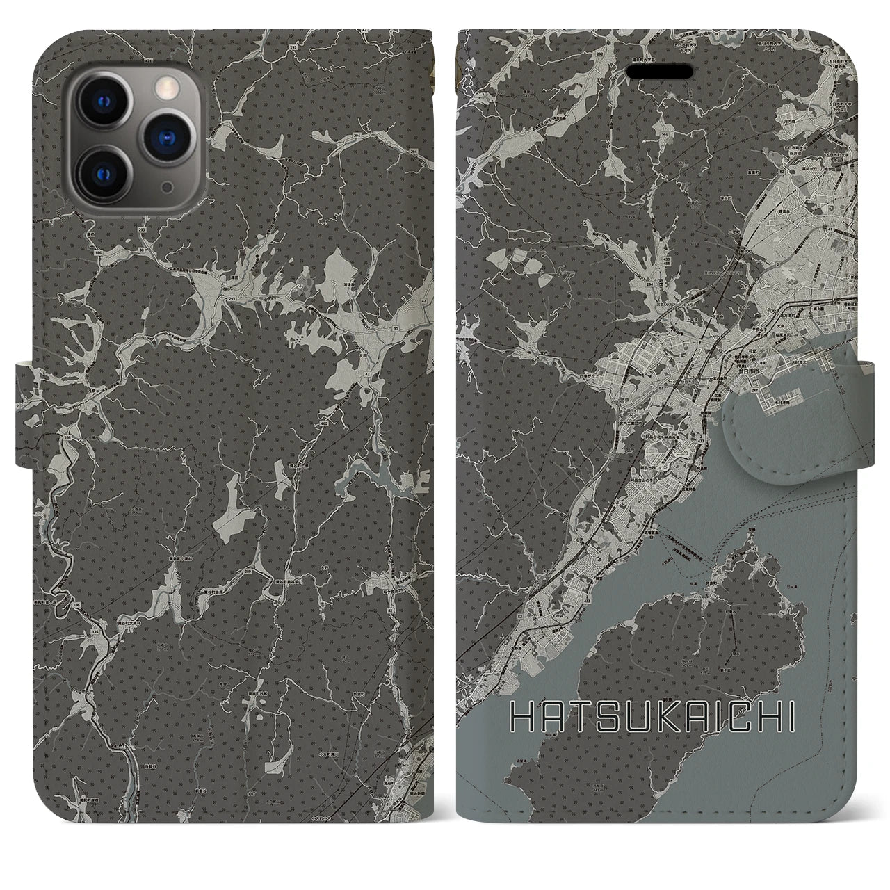 【廿日市(広島県)】地図柄iPhoneケース(手帳タイプ)モノトーン・iPhone 11 Pro Max 用