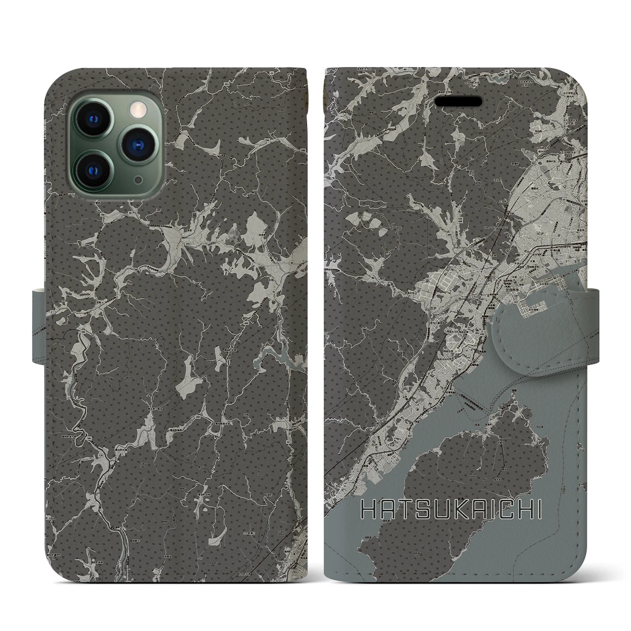 【廿日市(広島県)】地図柄iPhoneケース(手帳タイプ)モノトーン・iPhone 11 Pro 用