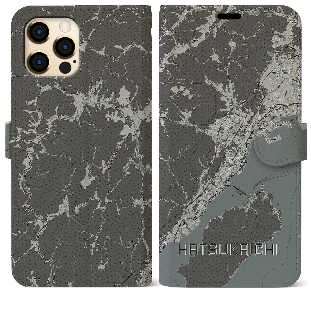 【廿日市(広島県)】地図柄iPhoneケース(手帳タイプ)モノトーン・iPhone 12 Pro Max 用