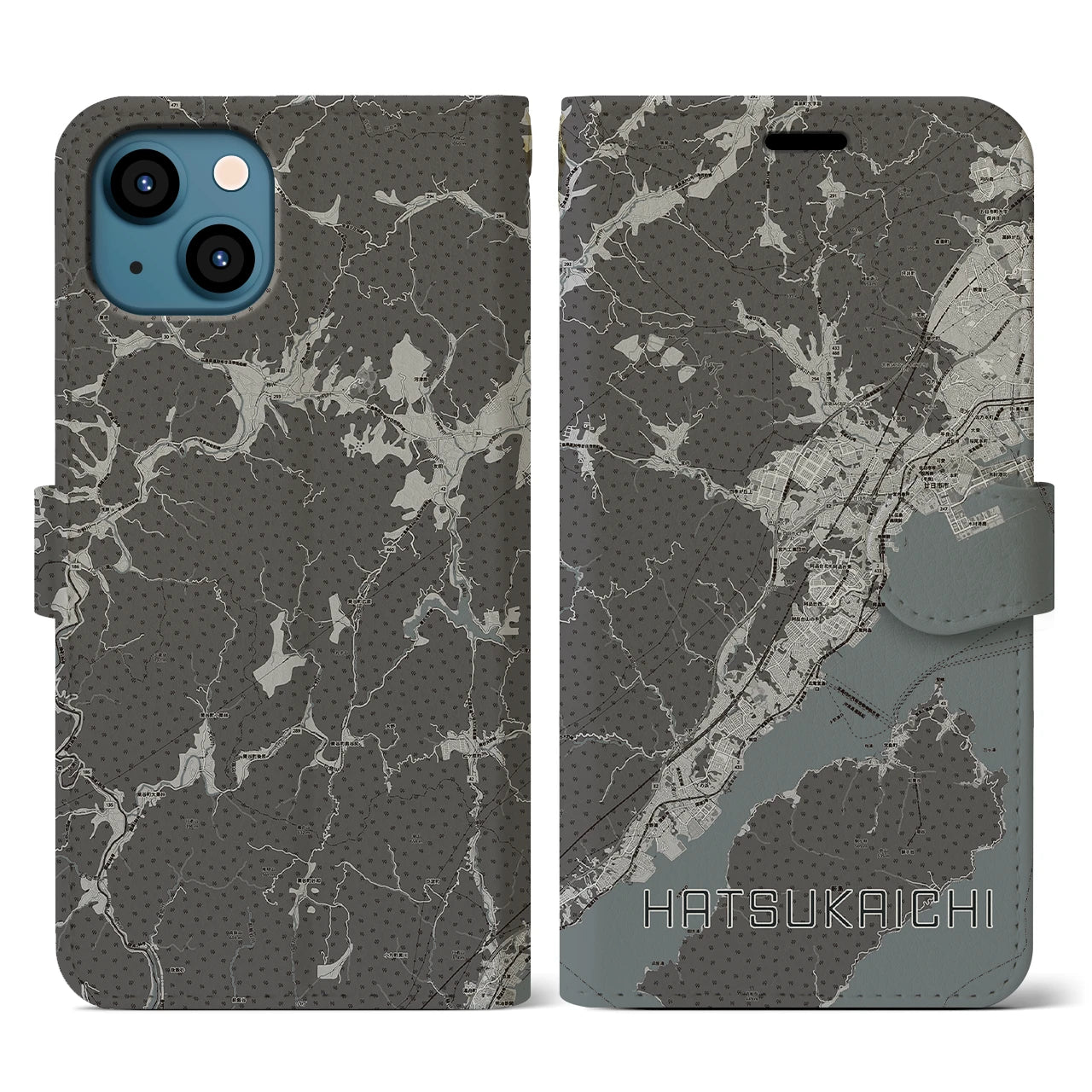 【廿日市(広島県)】地図柄iPhoneケース(手帳タイプ)モノトーン・iPhone 13 用