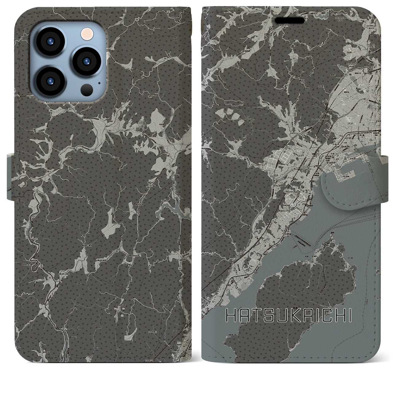 【廿日市(広島県)】地図柄iPhoneケース(手帳タイプ)モノトーン・iPhone 13 Pro Max 用