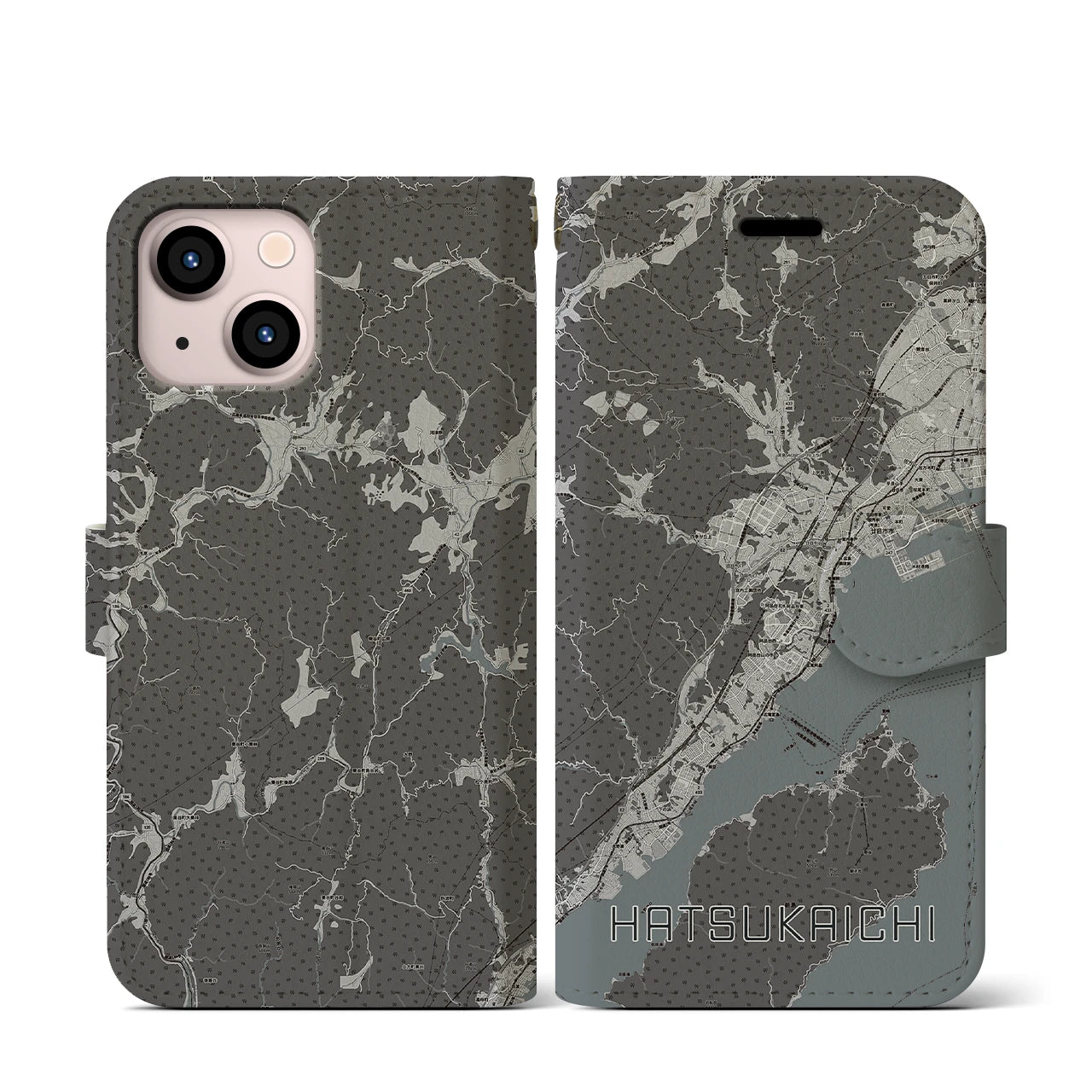 【廿日市(広島県)】地図柄iPhoneケース(手帳タイプ)モノトーン・iPhone 13 mini 用