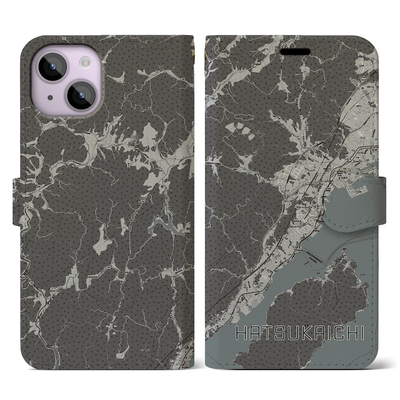 【廿日市(広島県)】地図柄iPhoneケース(手帳タイプ)モノトーン・iPhone 14 用