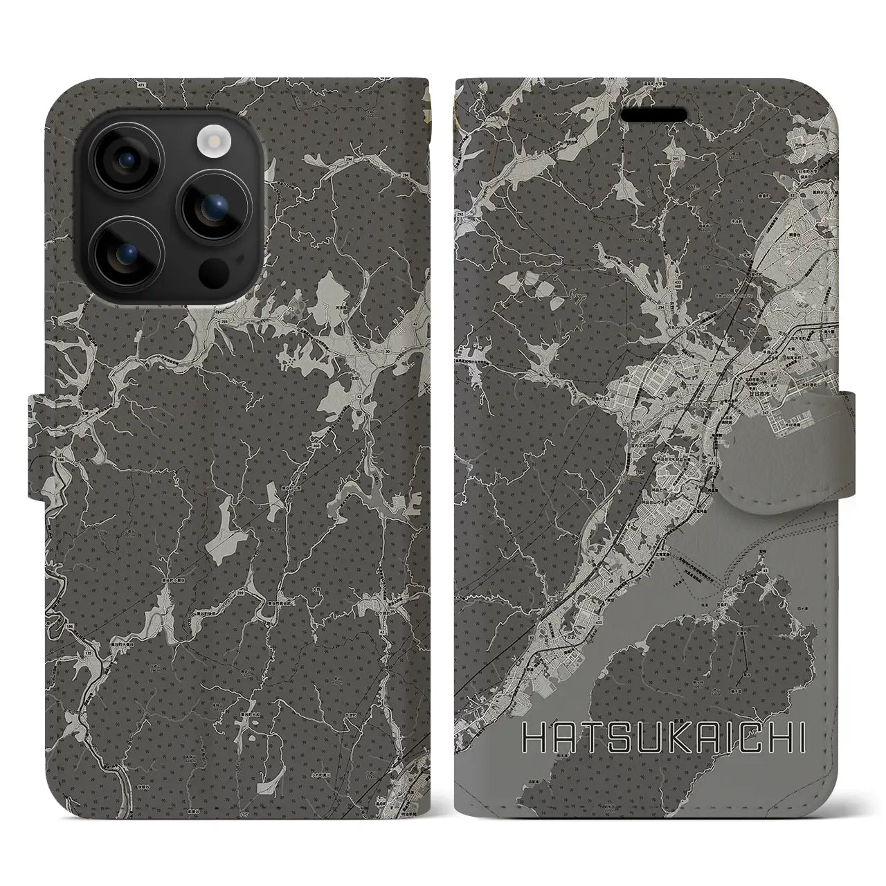 【廿日市(広島県)】地図柄iPhoneケース(手帳タイプ)モノトーン・iPhone 16 用