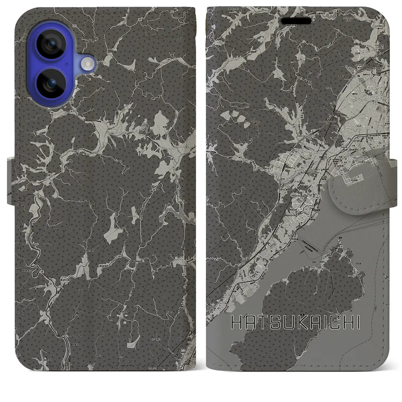 【廿日市(広島県)】地図柄iPhoneケース(手帳タイプ)モノトーン・iPhone 16 Pro Max 用
