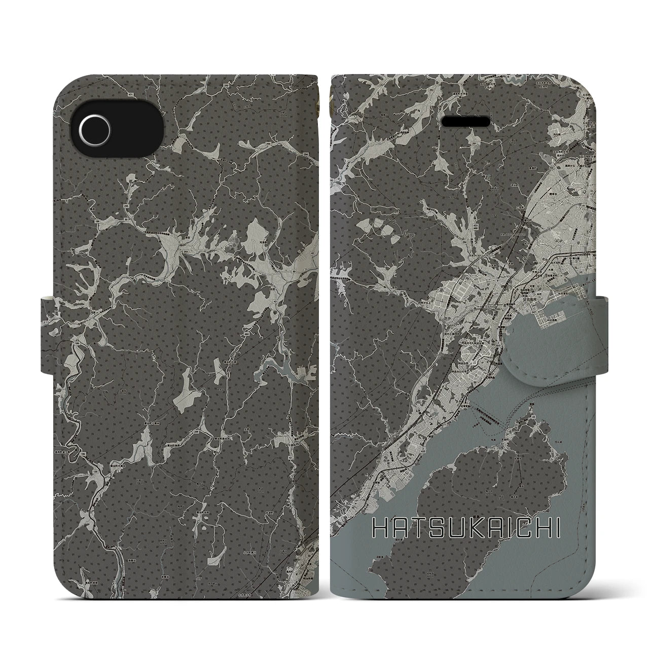 【廿日市(広島県)】地図柄iPhoneケース(手帳タイプ)モノトーン・iPhone SE(第3 / 第2世代) / 8 / 7 / 6s / 6 用