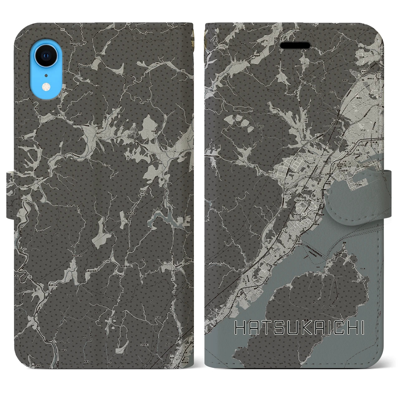 【廿日市(広島県)】地図柄iPhoneケース(手帳タイプ)モノトーン・iPhone XR 用