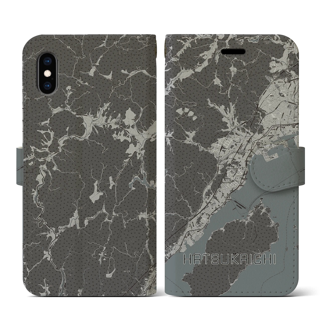 【廿日市(広島県)】地図柄iPhoneケース(手帳タイプ)モノトーン・iPhone XS / X 用