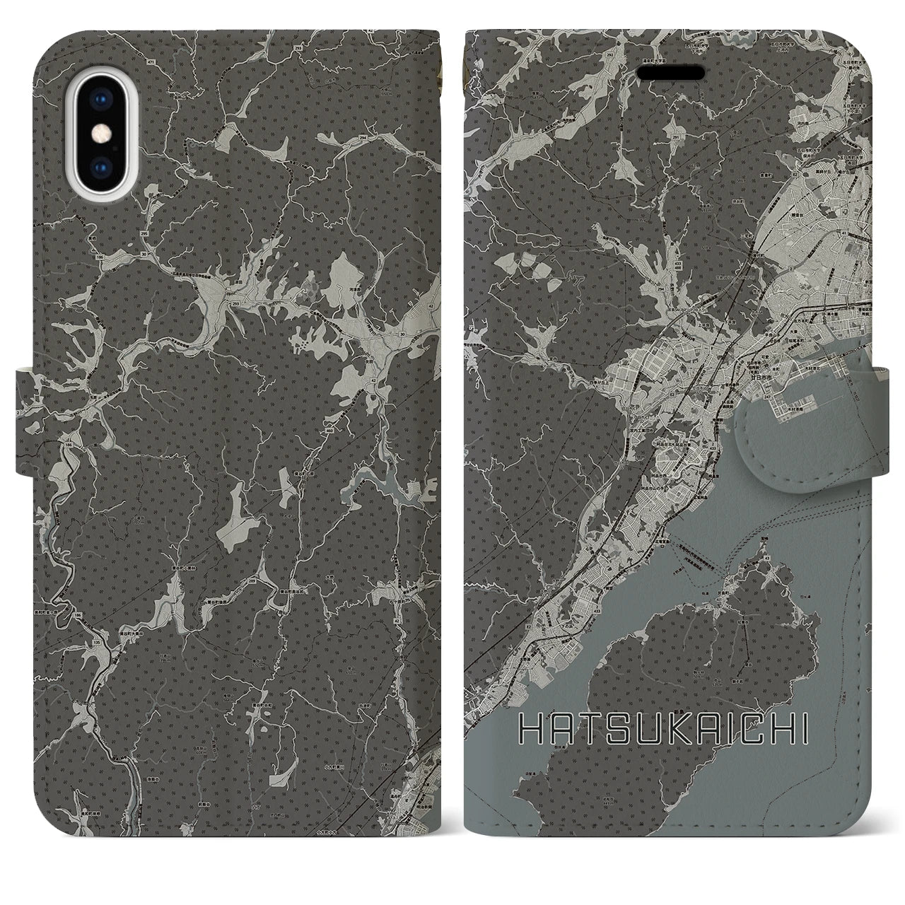 【廿日市(広島県)】地図柄iPhoneケース(手帳タイプ)モノトーン・iPhone XS Max 用