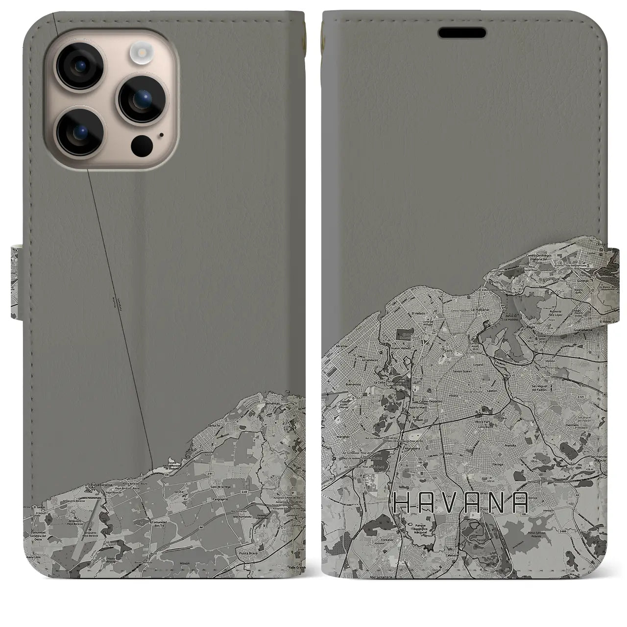 【ハバナ(キューバ)】地図柄iPhoneケース(手帳タイプ)モノトーン・iPhone 16 Plus 用
