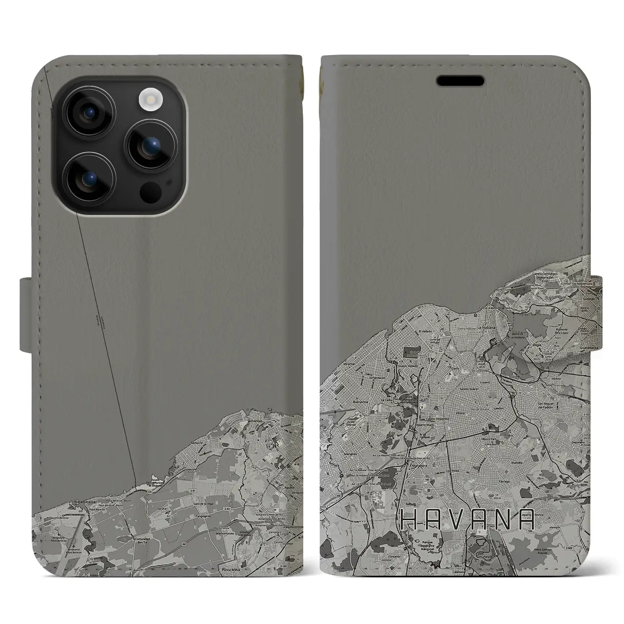 【ハバナ(キューバ)】地図柄iPhoneケース(手帳タイプ)モノトーン・iPhone 16 用