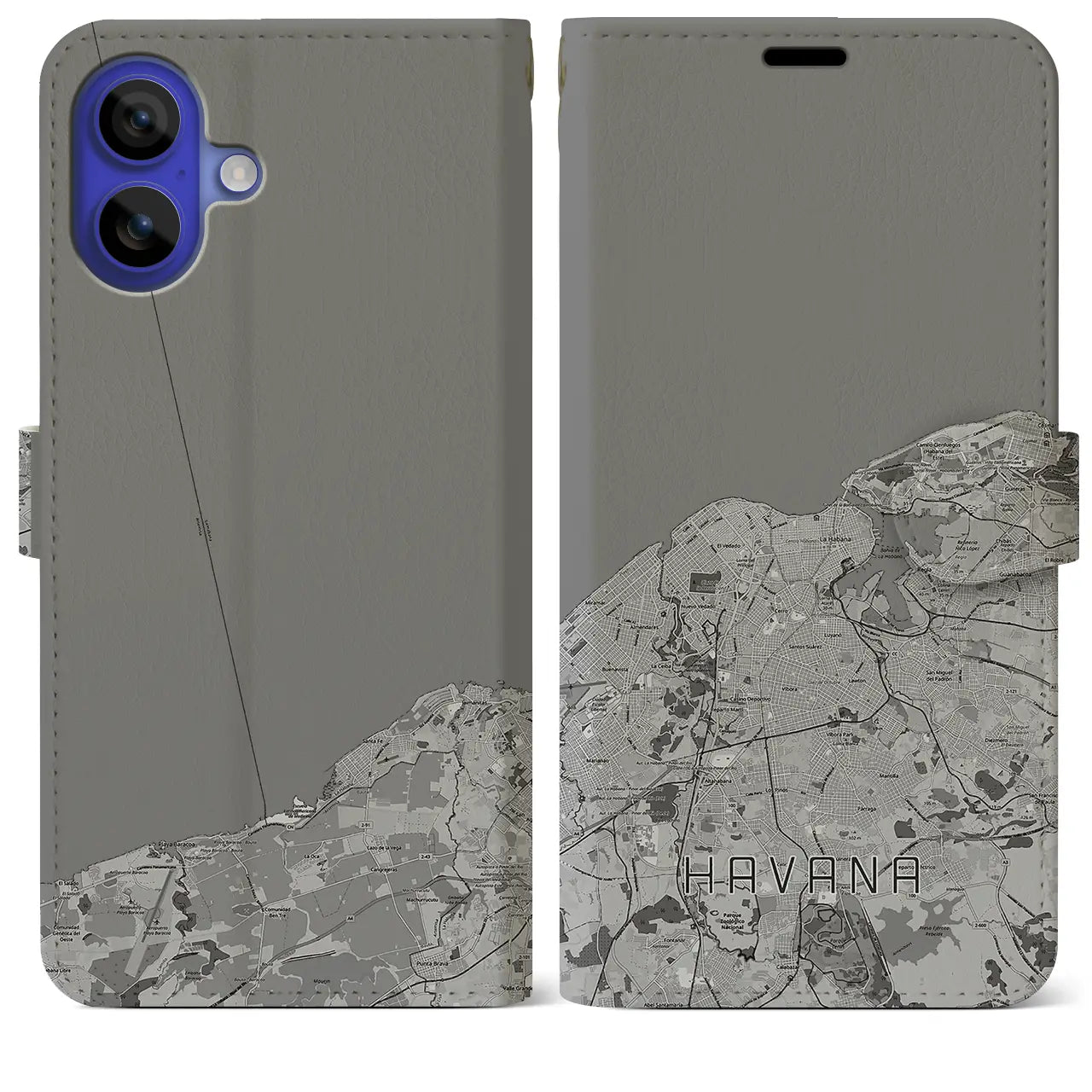 【ハバナ(キューバ)】地図柄iPhoneケース(手帳タイプ)モノトーン・iPhone 16 Pro Max 用