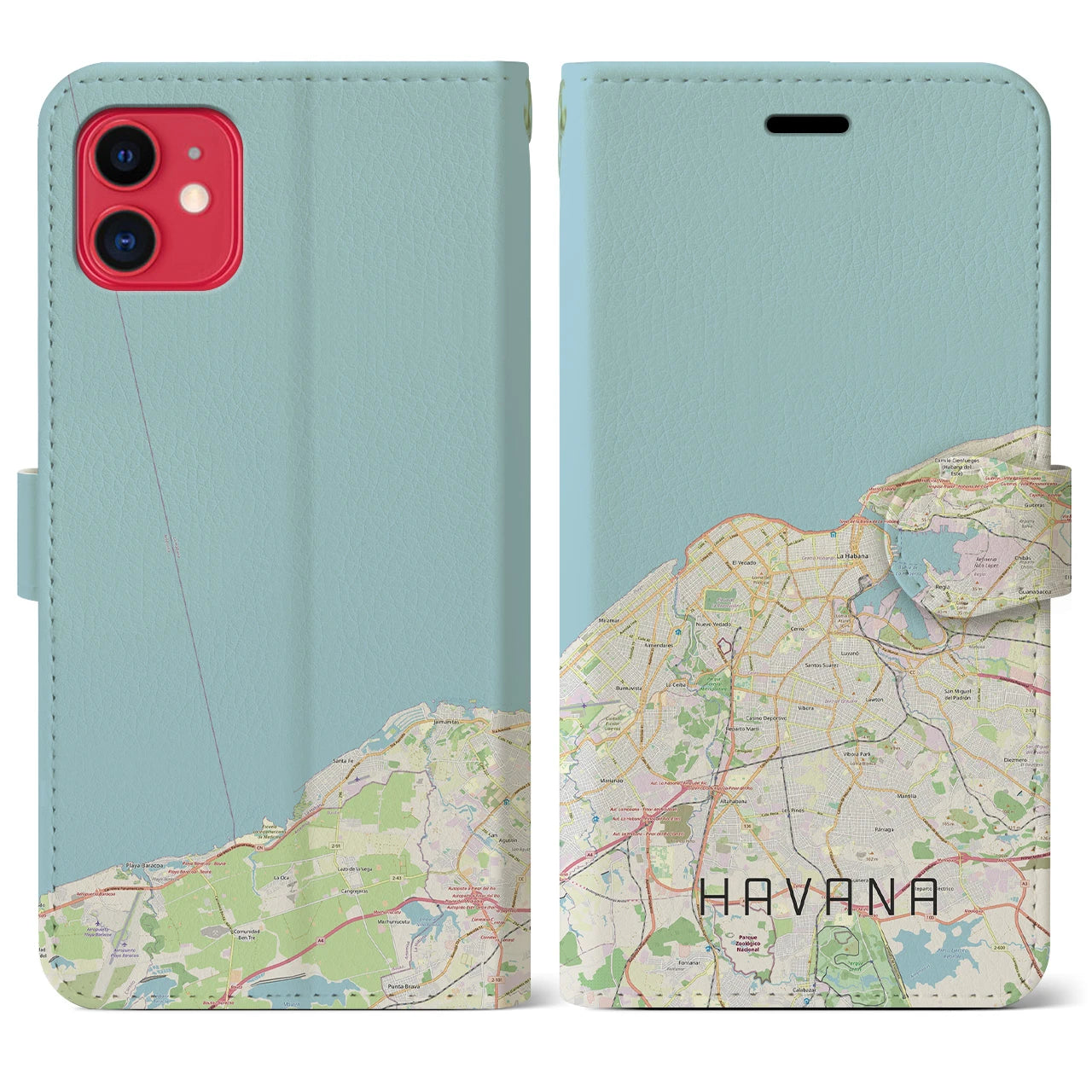 【ハバナ(キューバ)】地図柄iPhoneケース(手帳タイプ)ナチュラル・iPhone 11 用