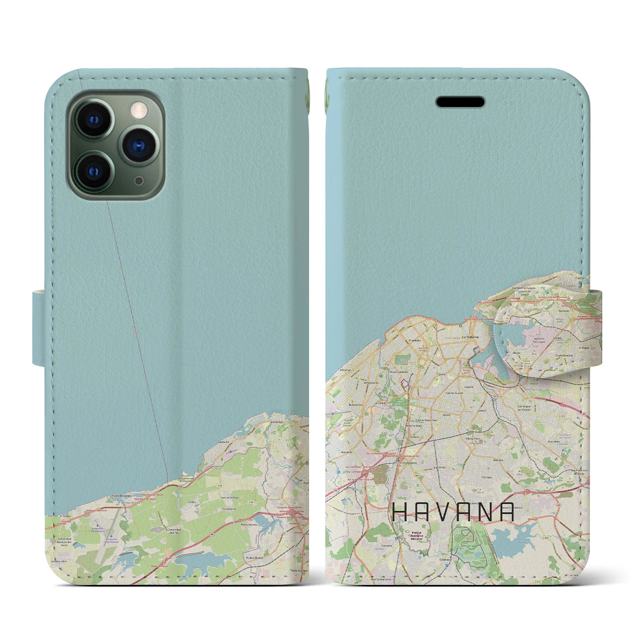 【ハバナ(キューバ)】地図柄iPhoneケース(手帳タイプ)ナチュラル・iPhone 11 Pro 用