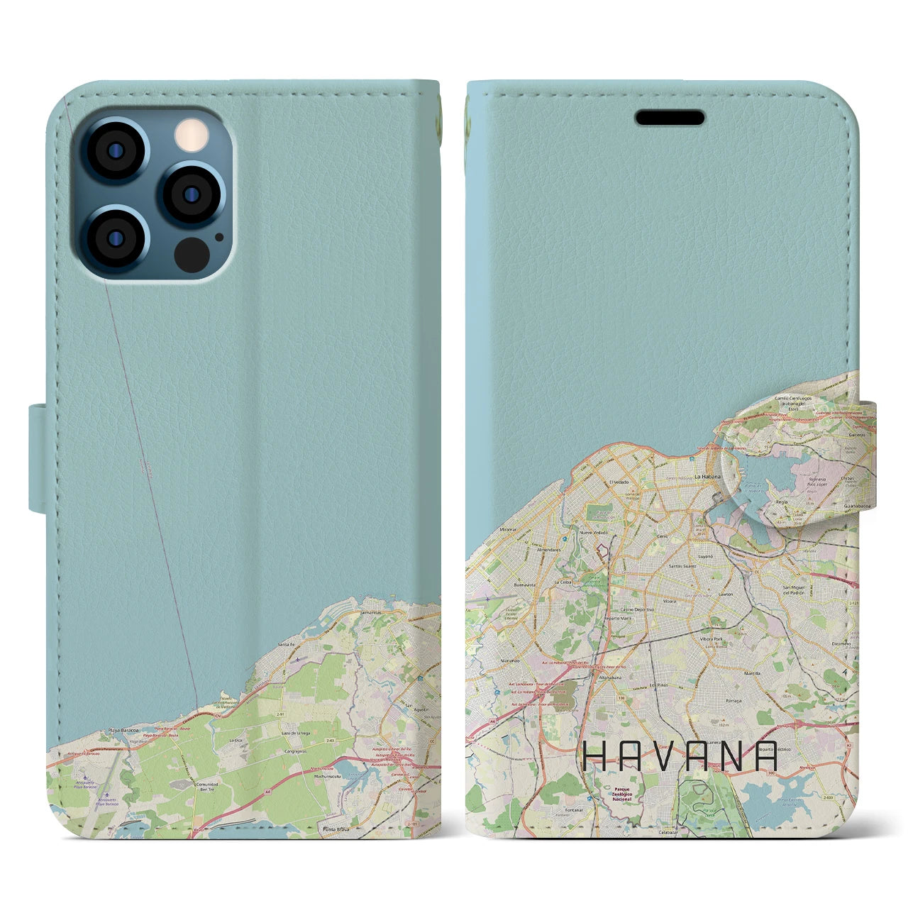 【ハバナ(キューバ)】地図柄iPhoneケース(手帳タイプ)ナチュラル・iPhone 12 / 12 Pro 用