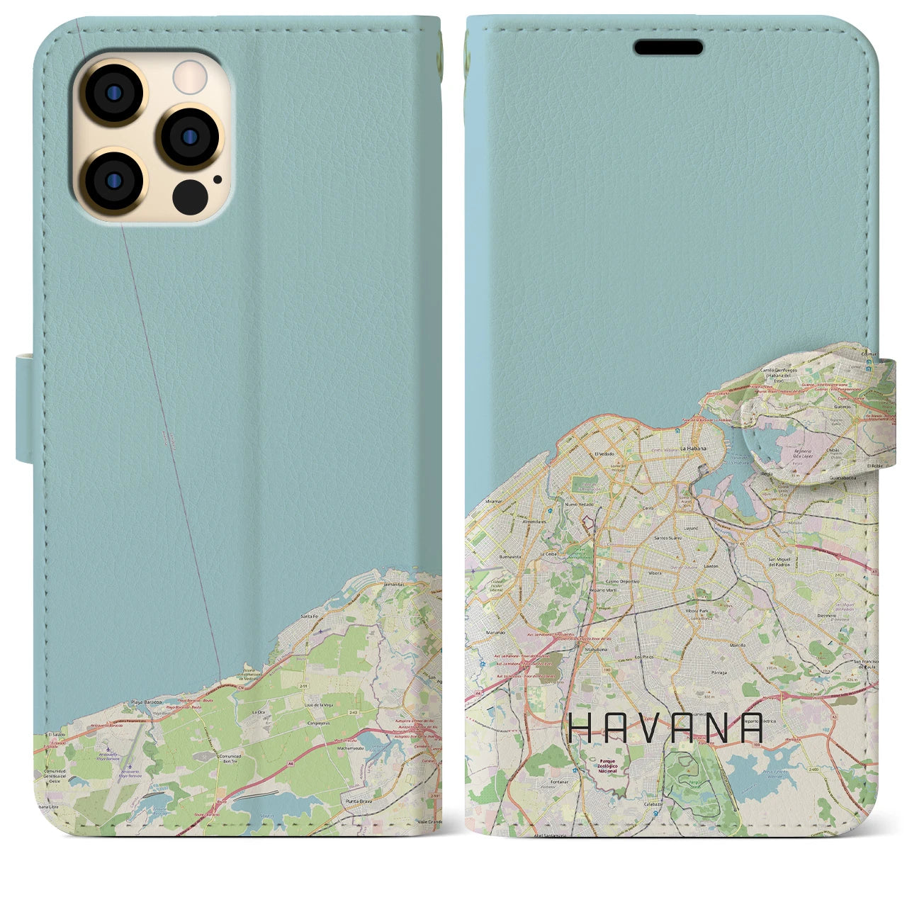 【ハバナ(キューバ)】地図柄iPhoneケース(手帳タイプ)ナチュラル・iPhone 12 Pro Max 用