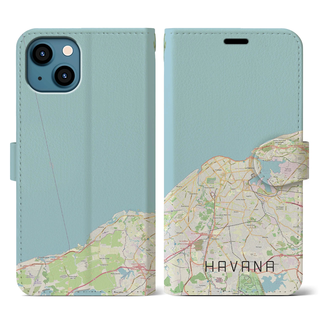 【ハバナ(キューバ)】地図柄iPhoneケース(手帳タイプ)ナチュラル・iPhone 13 用