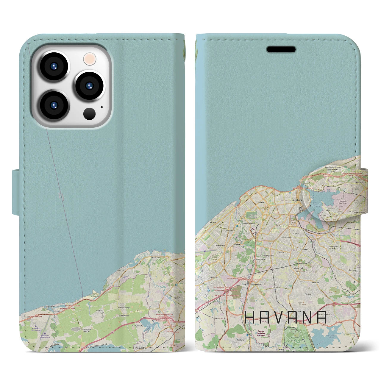 【ハバナ(キューバ)】地図柄iPhoneケース(手帳タイプ)ナチュラル・iPhone 13 Pro 用