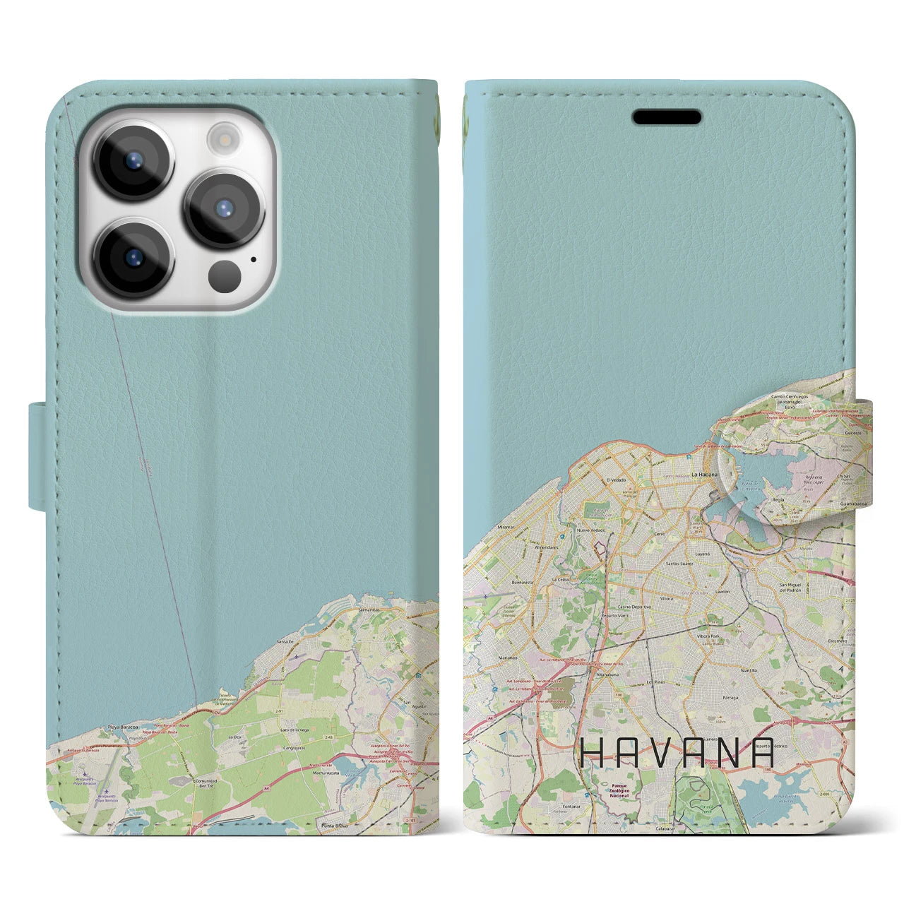 【ハバナ(キューバ)】地図柄iPhoneケース(手帳タイプ)ナチュラル・iPhone 14 Pro 用