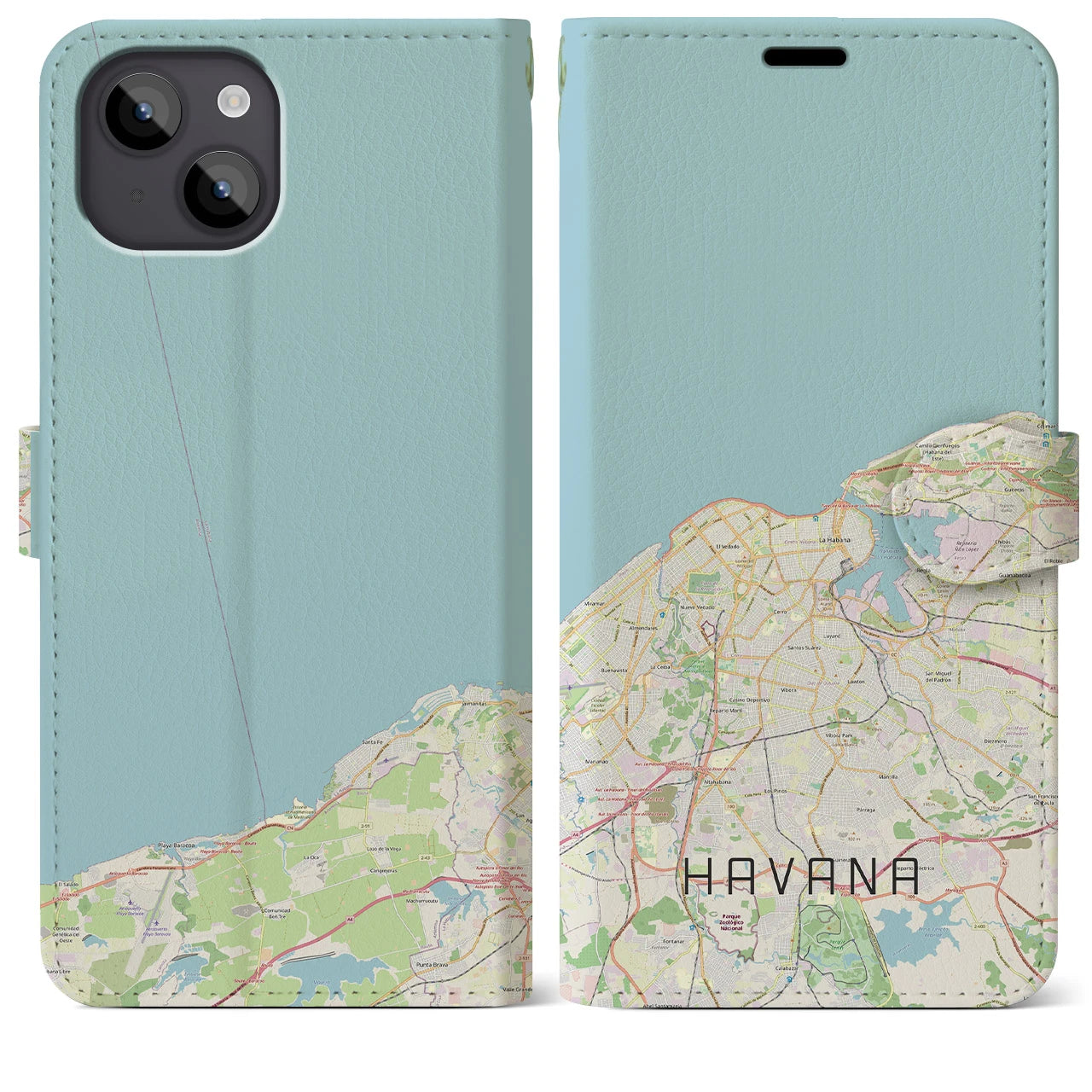 【ハバナ(キューバ)】地図柄iPhoneケース(手帳タイプ)ナチュラル・iPhone 14 Plus 用