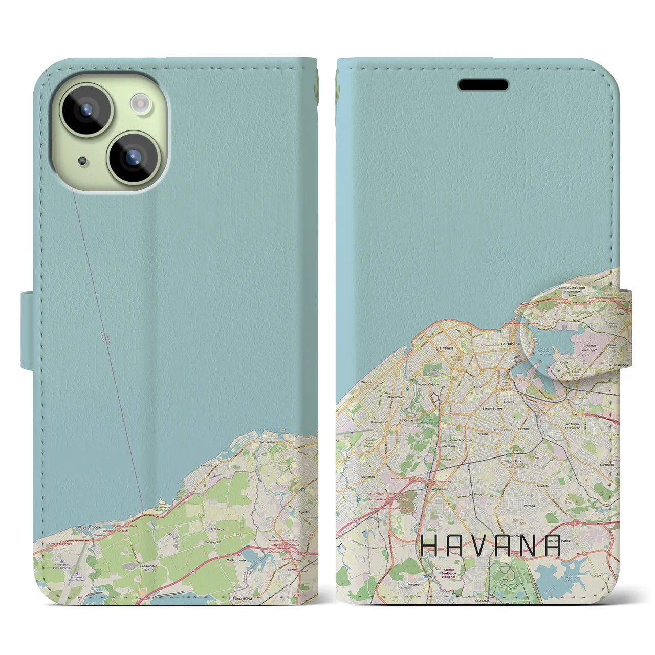 【ハバナ(キューバ)】地図柄iPhoneケース(手帳タイプ)ナチュラル・iPhone 15 用