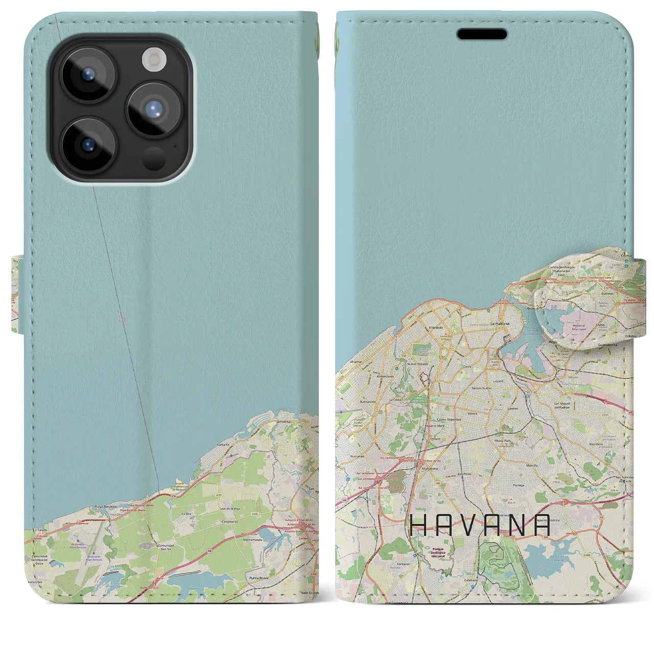 【ハバナ(キューバ)】地図柄iPhoneケース(手帳タイプ)ナチュラル・iPhone 15 Pro Max 用