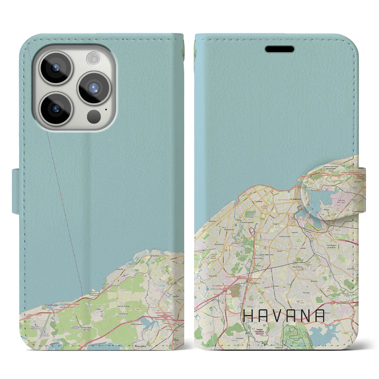 【ハバナ(キューバ)】地図柄iPhoneケース(手帳タイプ)ナチュラル・iPhone 15 Pro 用
