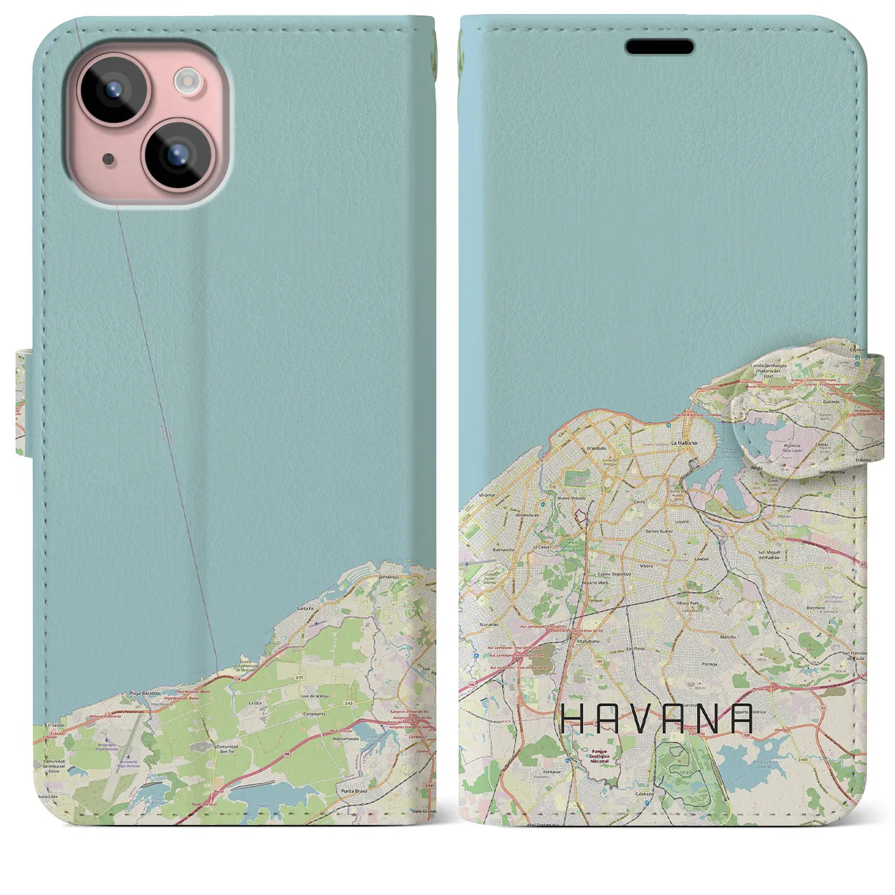 【ハバナ(キューバ)】地図柄iPhoneケース(手帳タイプ)ナチュラル・iPhone 15 Plus 用