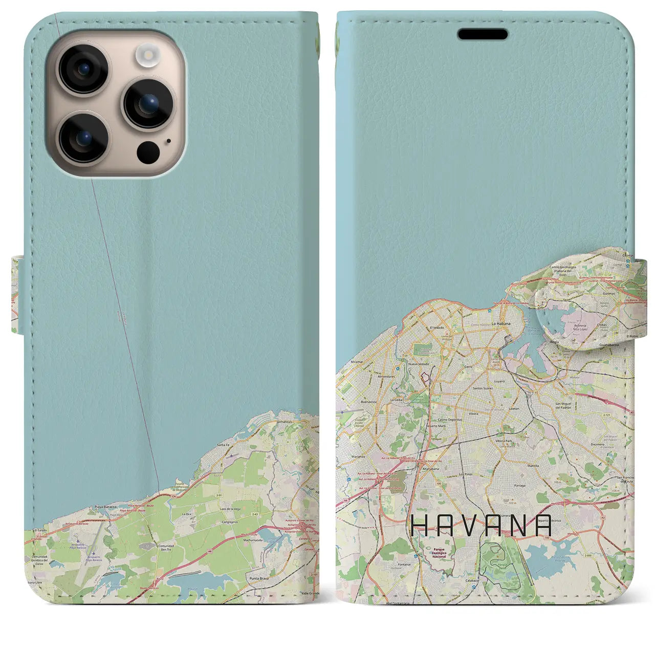 【ハバナ(キューバ)】地図柄iPhoneケース(手帳タイプ)ナチュラル・iPhone 16 Plus 用